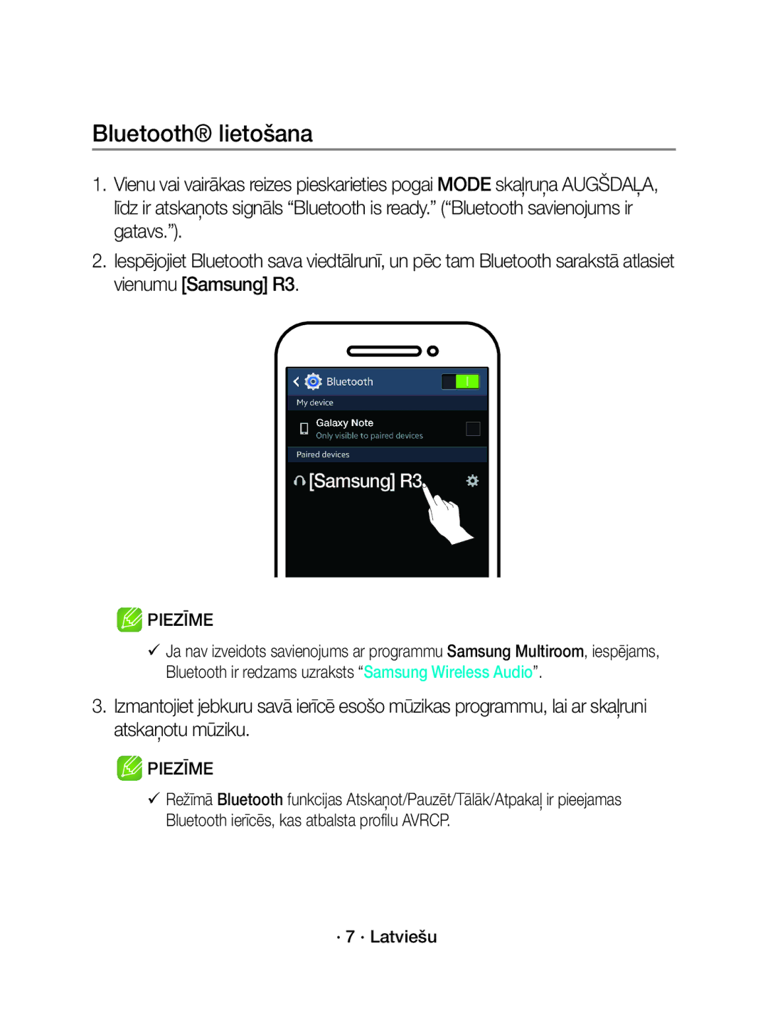 Samsung WAM3501/EN, WAM3501/XN manual Bluetooth lietošana 