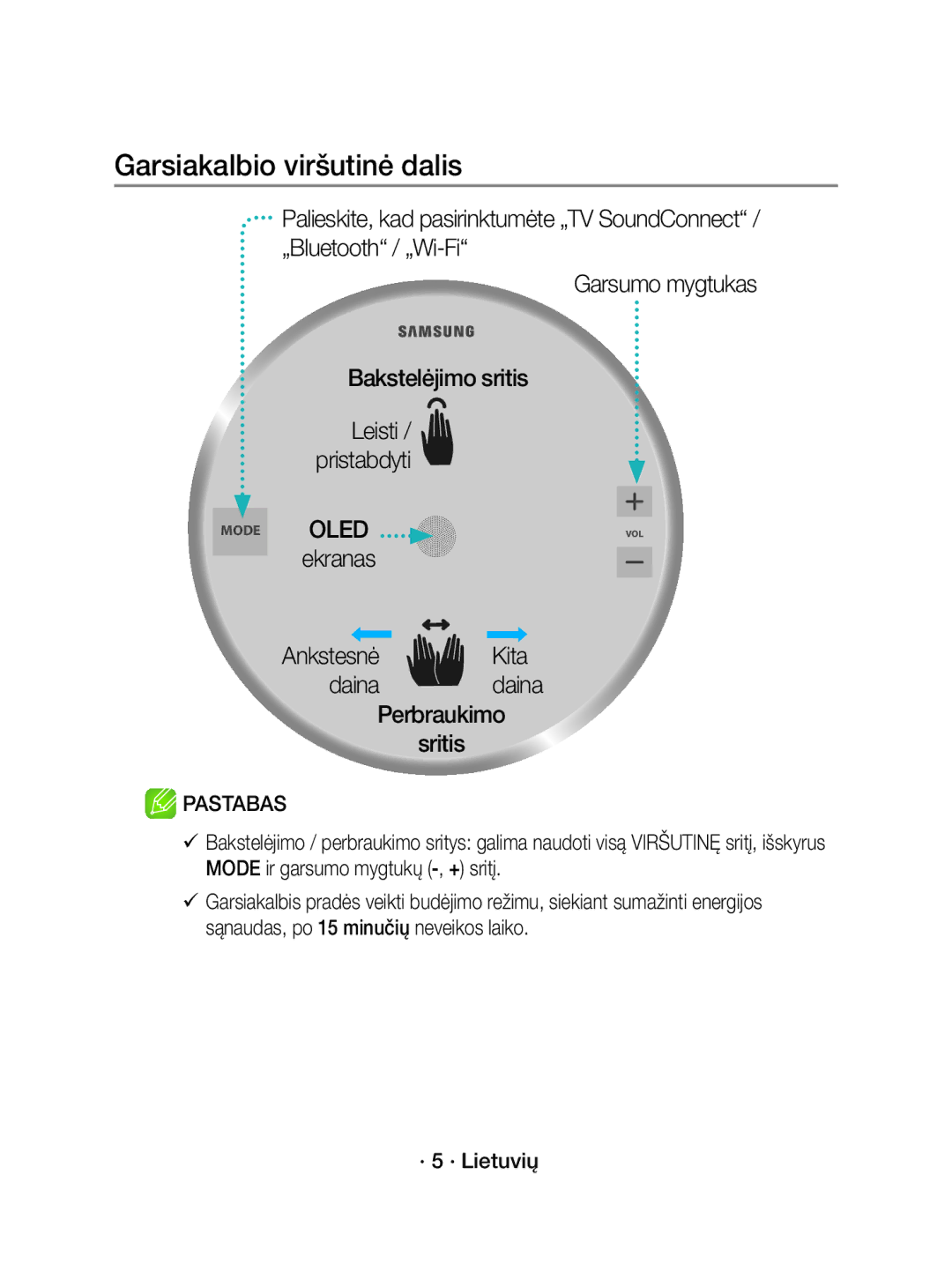 Samsung WAM3501/XN manual Garsiakalbio viršutinė dalis, AnkstesnėKita Dainadaina Perbraukimo Sritis, Leisti / pristabdyti 