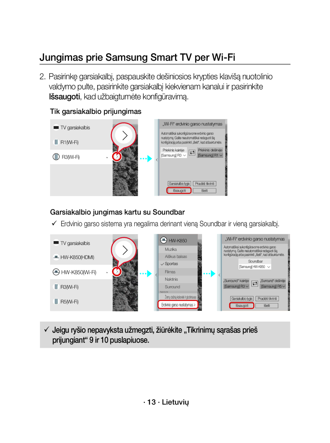 Samsung WAM3501/XN, WAM3501/EN manual Garsiakalbio jungimas kartu su Soundbar, · 13 · Lietuvių 