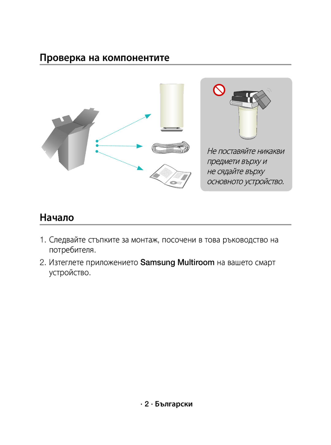 Samsung WAM3501/EN, WAM3501/XN manual Проверка на компонентите, Начало, · 2 · Български 