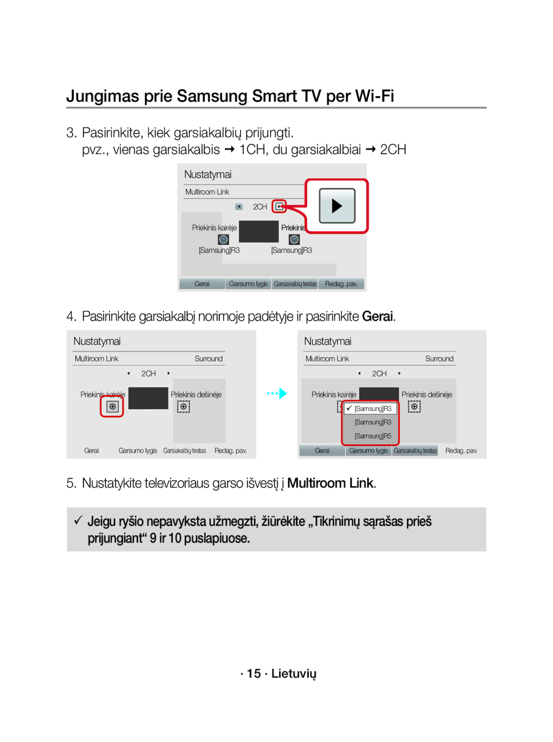 Samsung WAM3501/XN, WAM3501/EN manual · 15 · Lietuvių, Priekinis dešinėje 