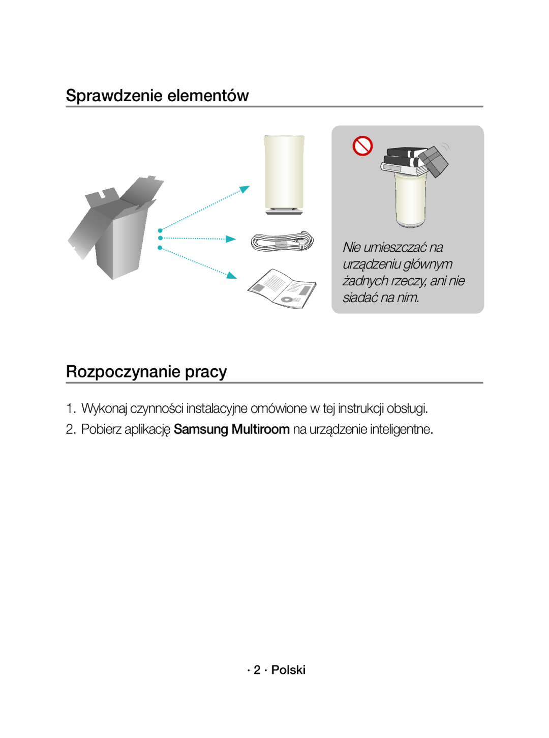 Samsung WAM3501/XN, WAM3501/EN manual Sprawdzenie elementów, Rozpoczynanie pracy, · 2 · Polski 