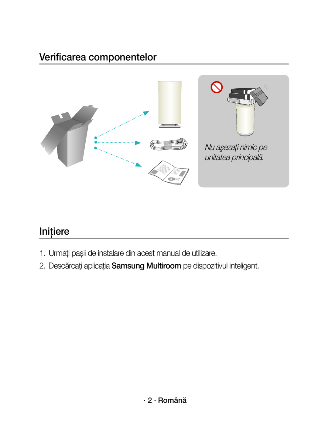 Samsung WAM3501/EN, WAM3501/XN manual Verificarea componentelor, Iniţiere, · 2 · Română 