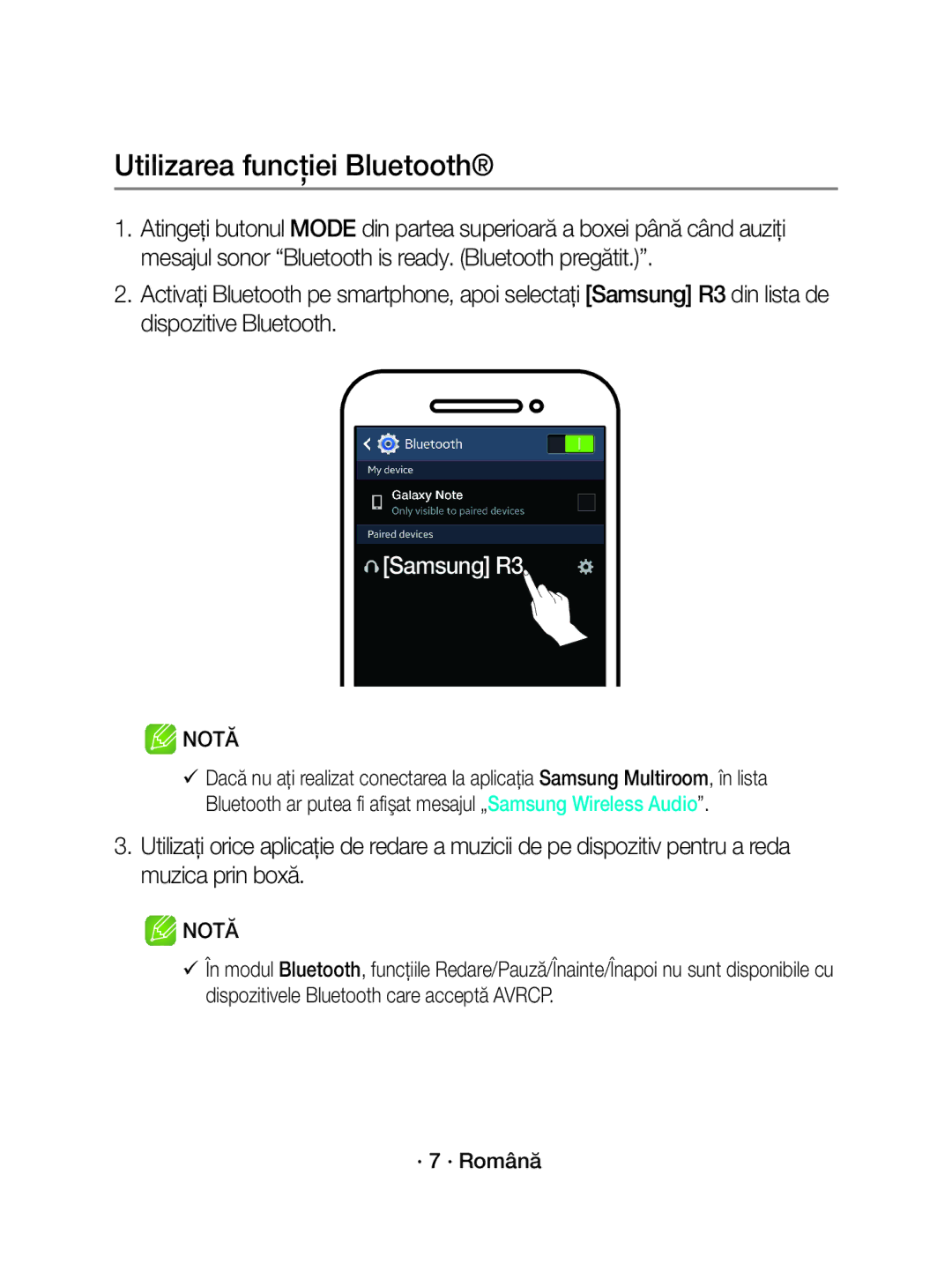 Samsung WAM3501/XN, WAM3501/EN manual Utilizarea funcţiei Bluetooth 