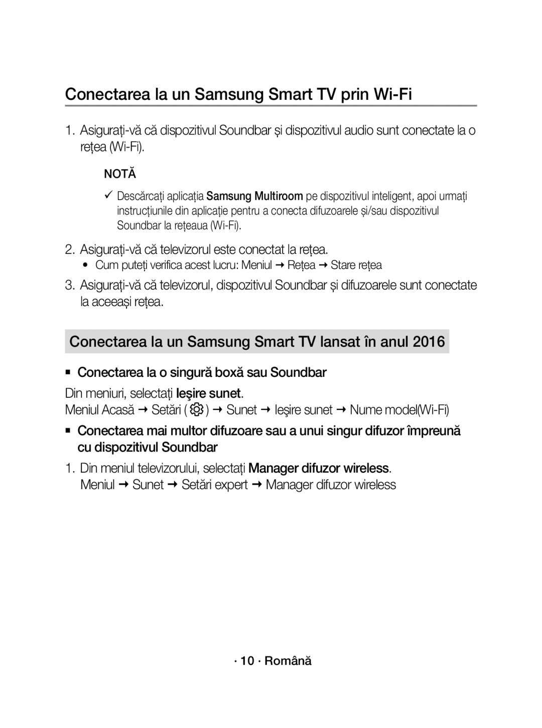 Samsung WAM3501/EN manual Conectarea la un Samsung Smart TV prin Wi-Fi, Conectarea la un Samsung Smart TV lansat în anul 