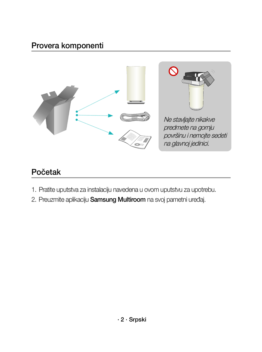 Samsung WAM3501/XN, WAM3501/EN manual Provera komponenti, · 2 · Srpski 