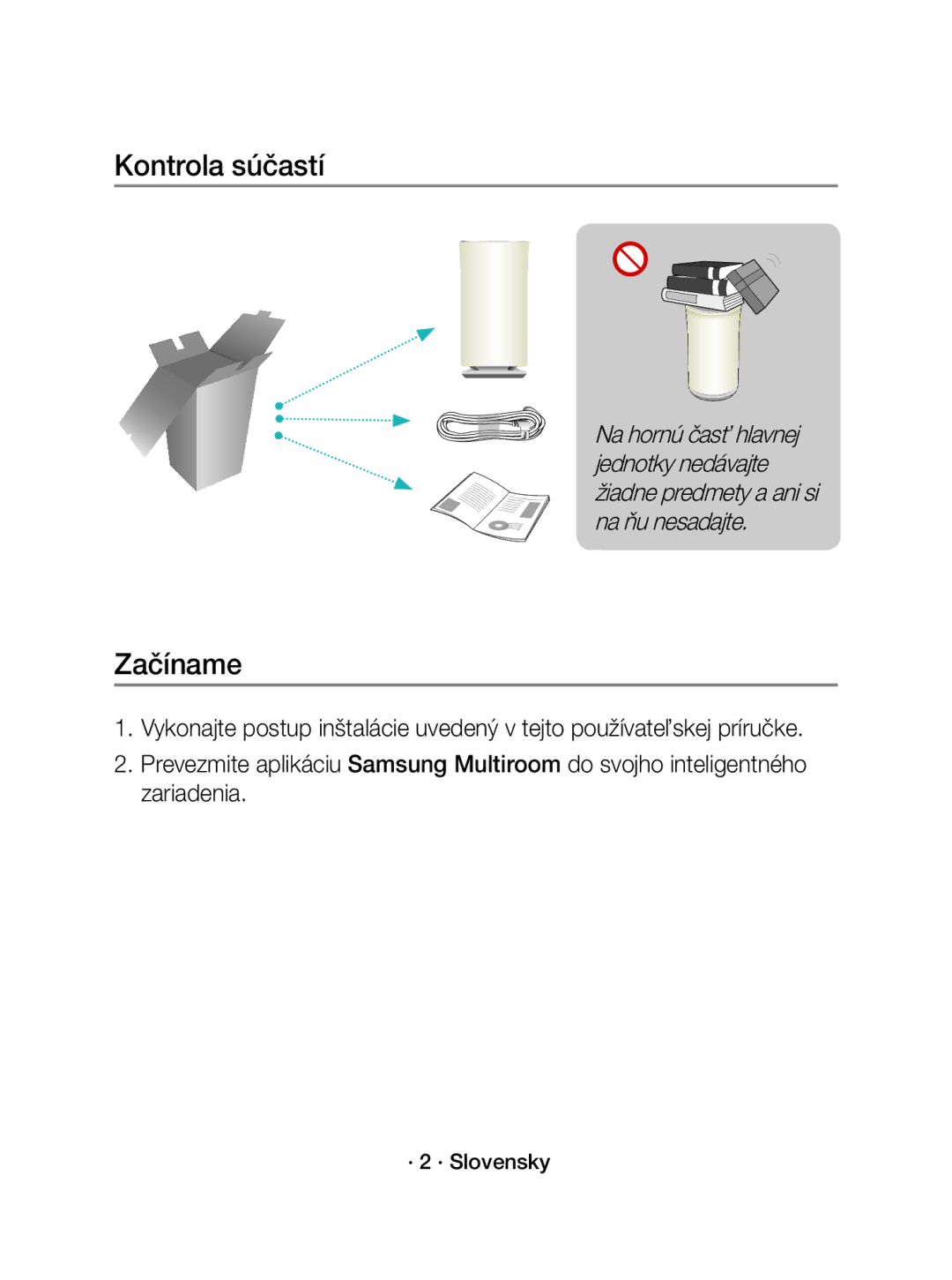 Samsung WAM3501/EN, WAM3501/XN manual Kontrola súčastí, Začíname, · 2 · Slovensky 