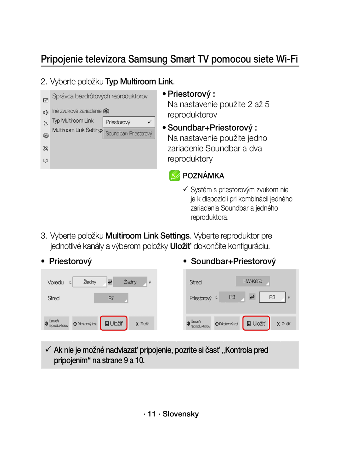 Samsung WAM3501/XN, WAM3501/EN Vyberte položku Typ Multiroom Link, Priestorový Na nastavenie použite 2 až 5 reproduktorov 