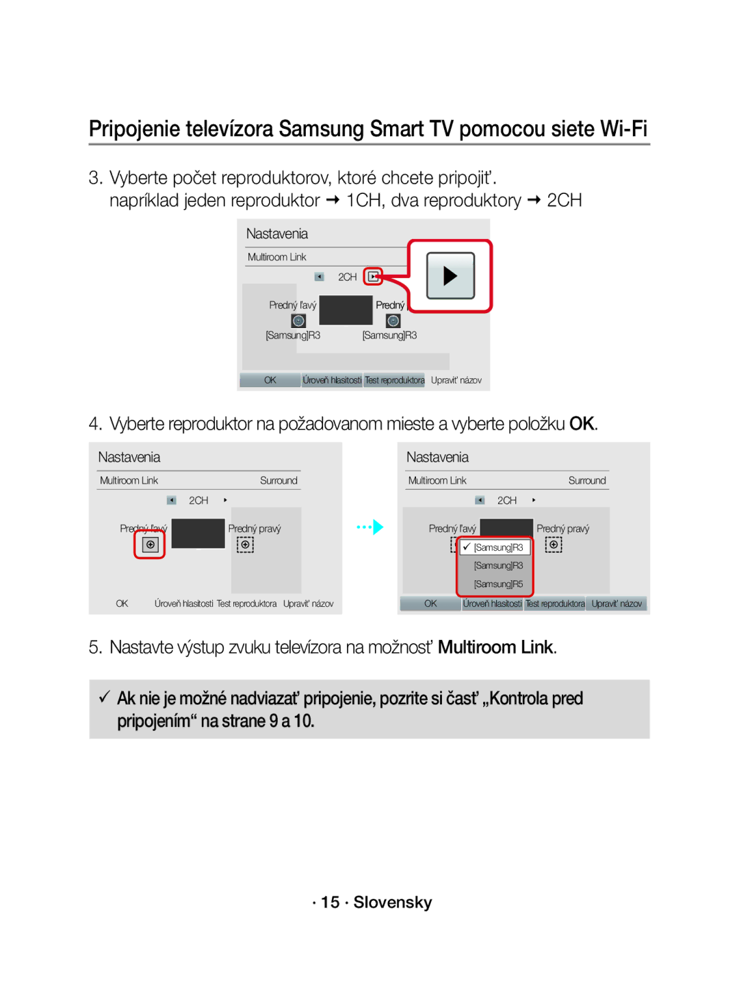 Samsung WAM3501/XN, WAM3501/EN manual · 15 · Slovensky, Predný p ravý, Predný pravý 