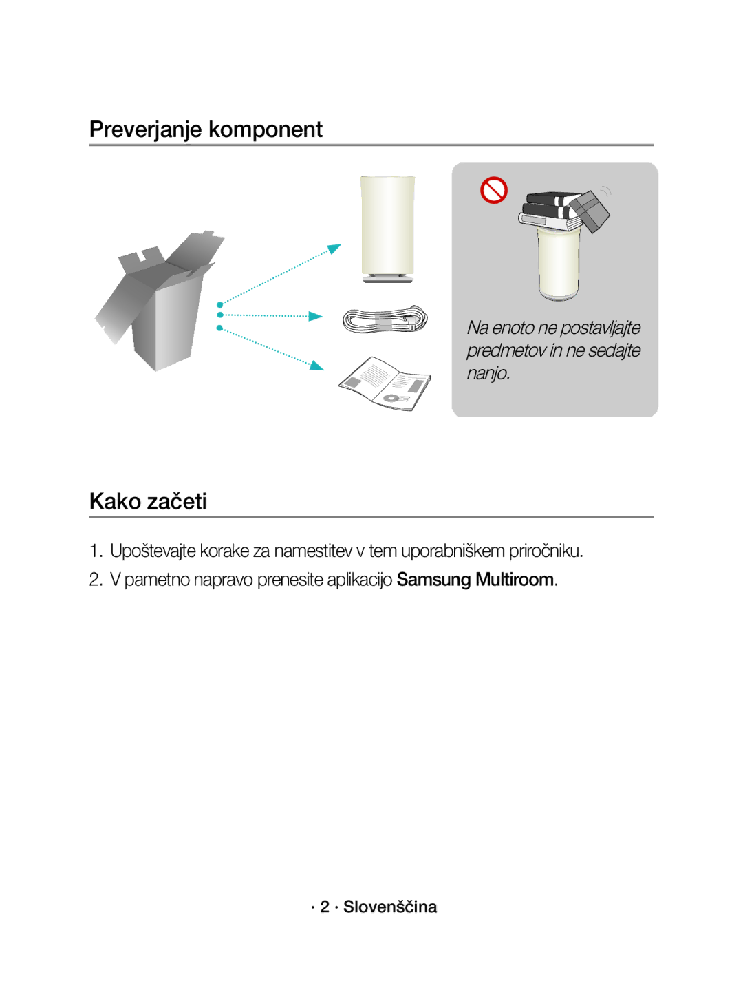 Samsung WAM3501/XN, WAM3501/EN manual Preverjanje komponent, Kako začeti, · 2 · Slovenščina 