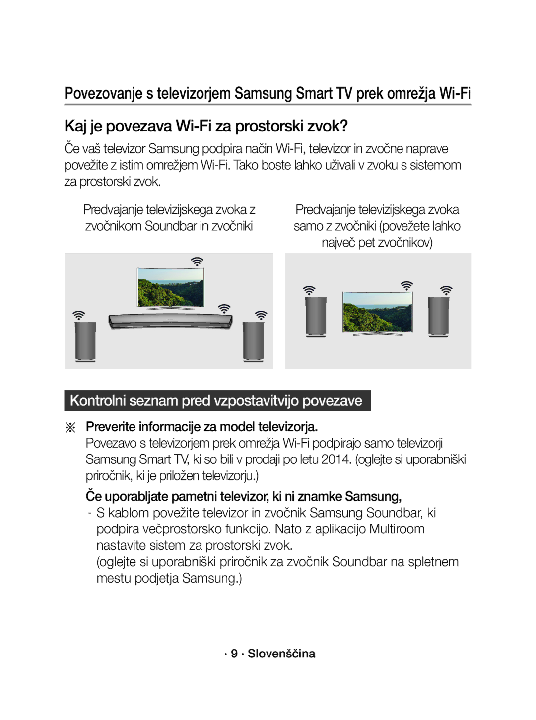 Samsung WAM3501/EN, WAM3501/XN Kaj je povezava Wi-Fi za prostorski zvok?, Kontrolni seznam pred vzpostavitvijo povezave 