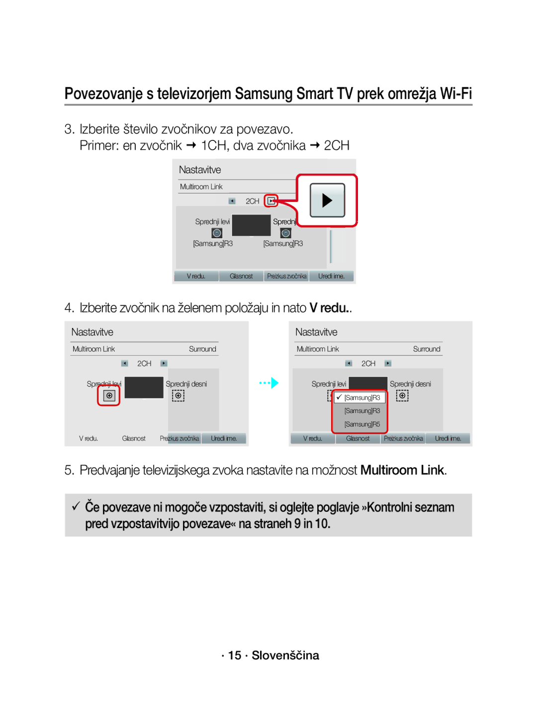 Samsung WAM3501/EN, WAM3501/XN manual Izberite zvočnik na želenem položaju in nato V redu, Sprednji desni 