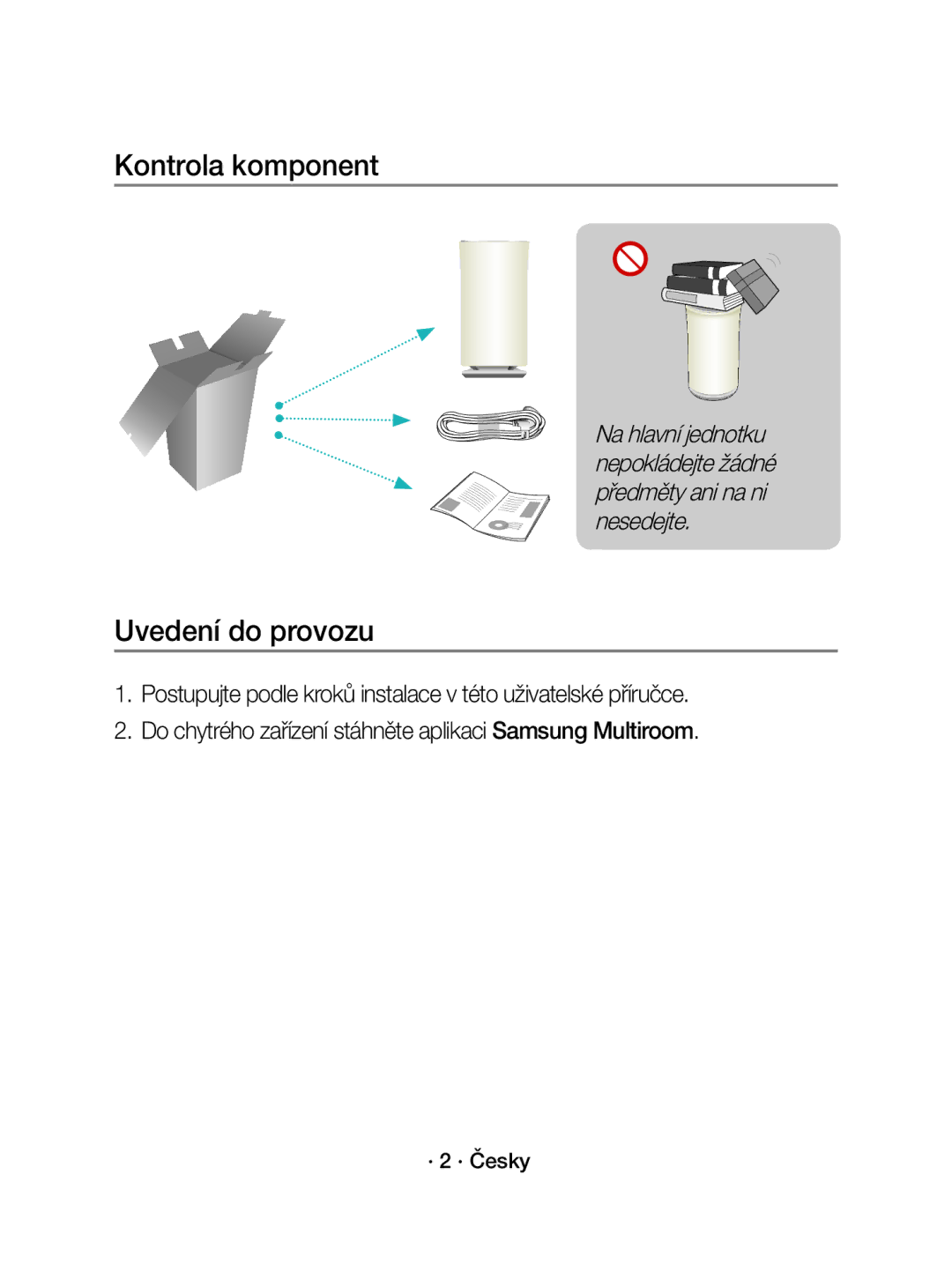 Samsung WAM3501/EN, WAM3501/XN manual Kontrola komponent, Uvedení do provozu, · 2 · Česky 