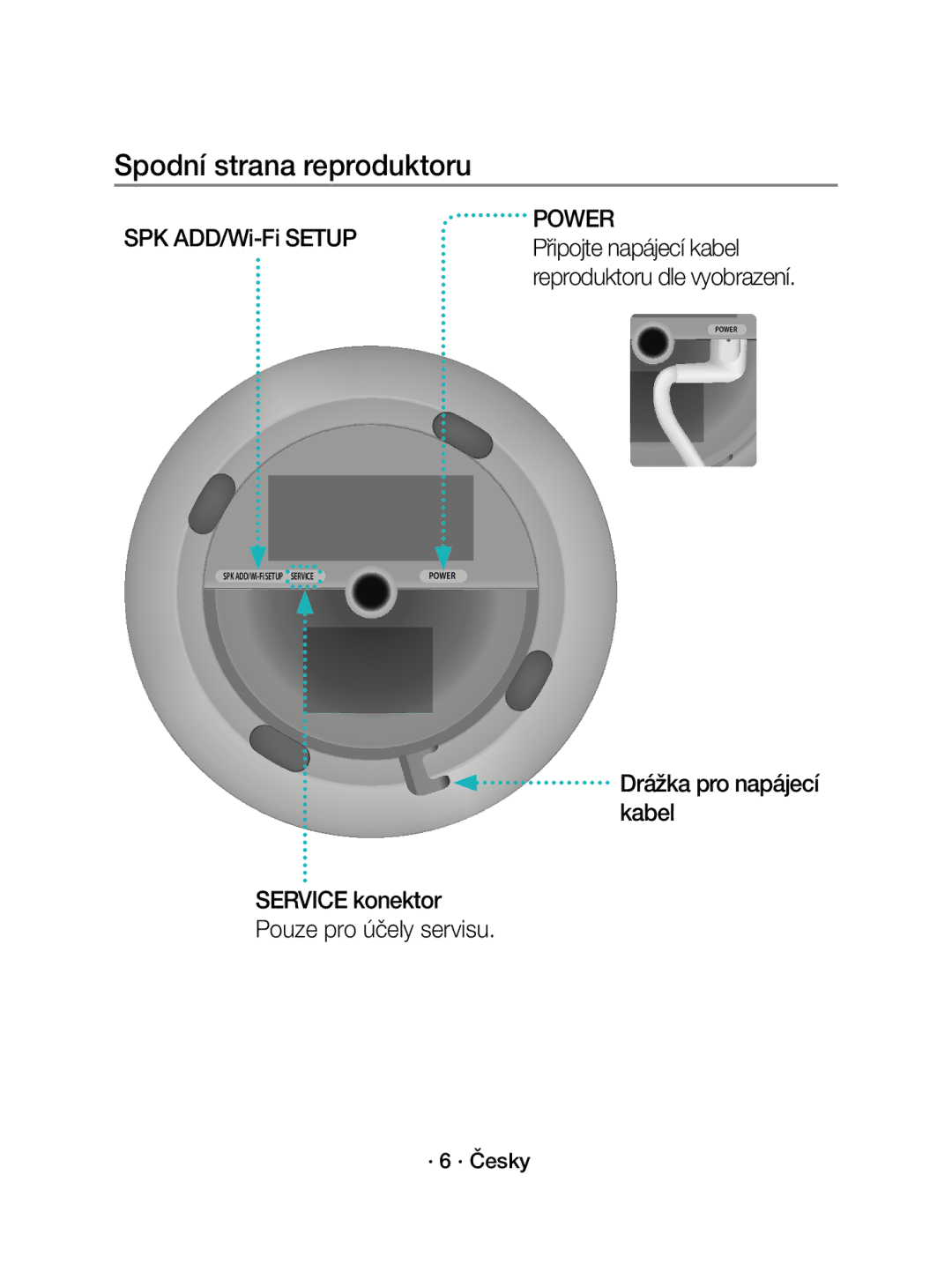 Samsung WAM3501/EN, WAM3501/XN manual Spodní strana reproduktoru, · 6 · Česky 