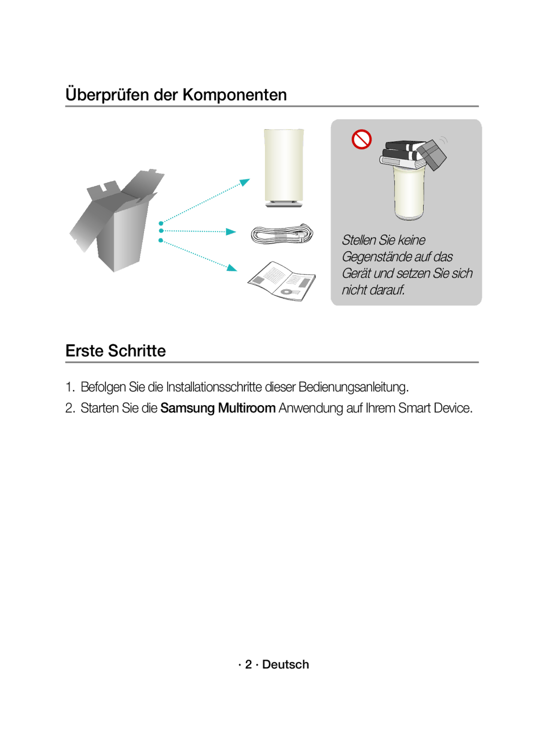 Samsung WAM3501/XN, WAM3501/EN manual Überprüfen der Komponenten, Erste Schritte 