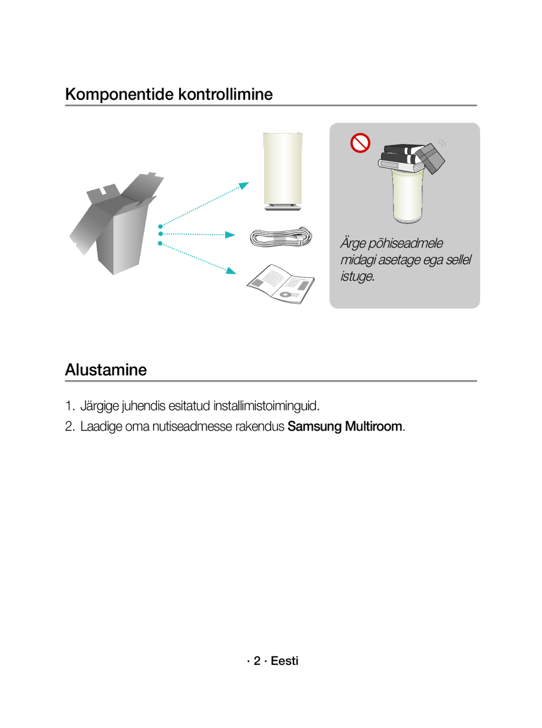 Samsung WAM3501/EN, WAM3501/XN manual Komponentide kontrollimine, Alustamine, · 2 · Eesti 