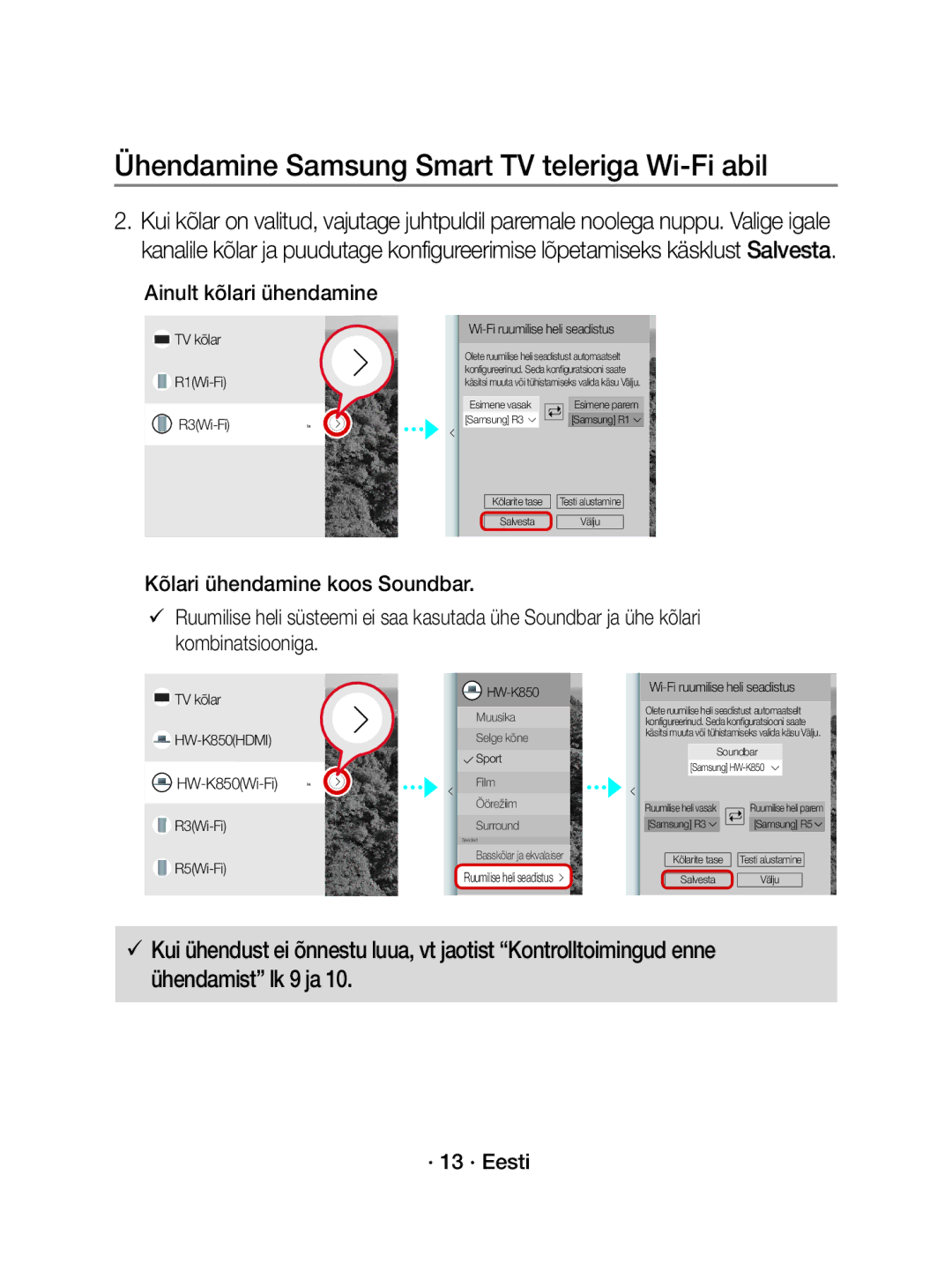 Samsung WAM3501/XN manual Ainult kõlari ühendamine, · 13 · Eesti, TV kõlar R1Wi-Fi R3Wi-Fi Wi-Fi ruumilise heli seadistus 