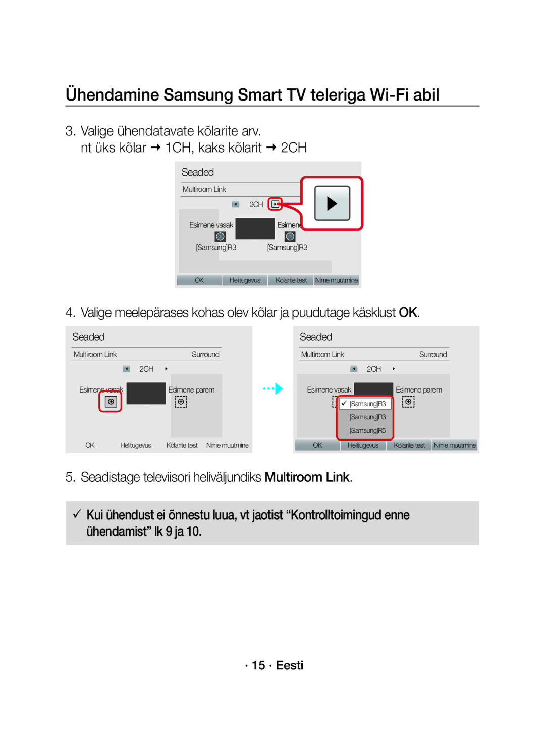 Samsung WAM3501/XN, WAM3501/EN manual · 15 · Eesti, Esimene parem 