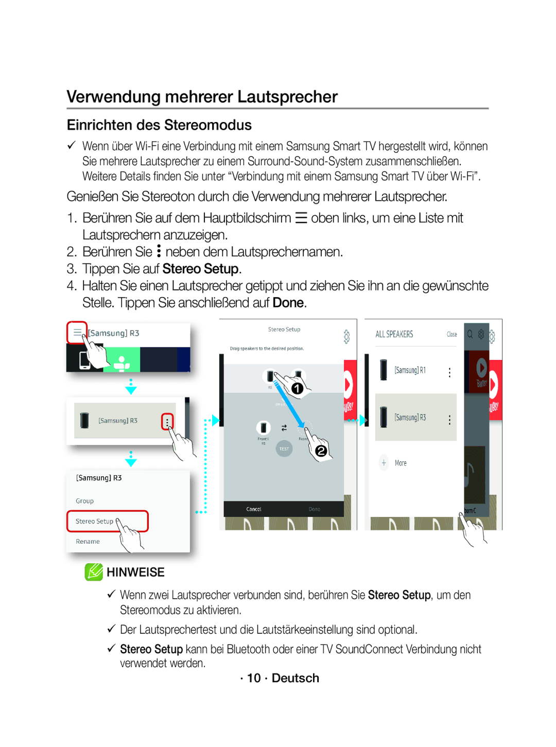 Samsung WAM3501/EN, WAM3501/XN manual Einrichten des Stereomodus 