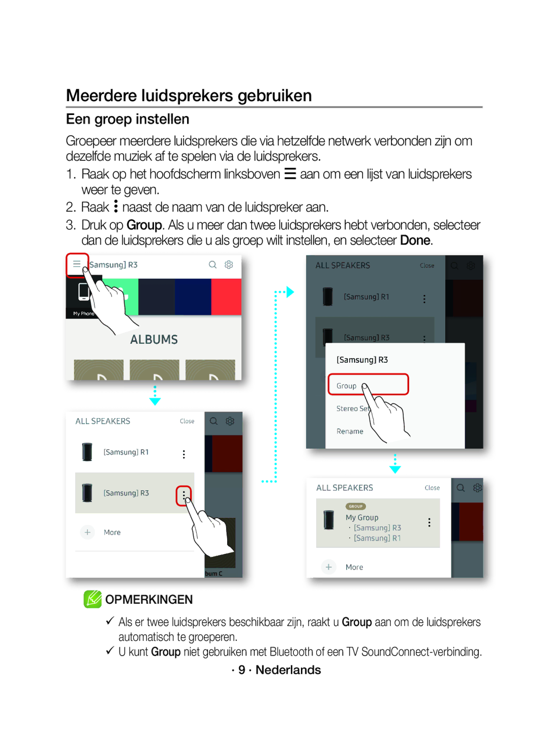 Samsung WAM3501/EN, WAM3501/XN manual Meerdere luidsprekers gebruiken, Een groep instellen, · 9 · Nederlands 