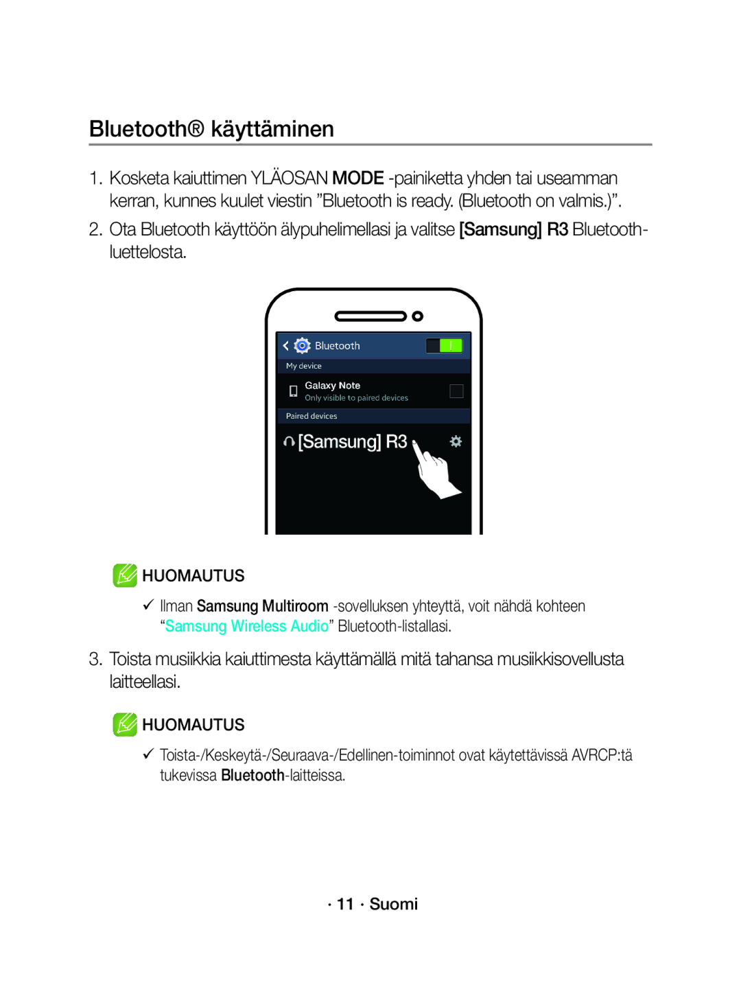 Samsung WAM3501/XE manual Bluetooth käyttäminen 