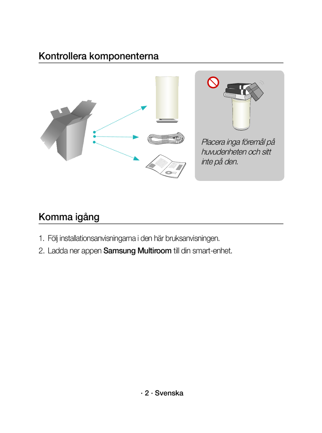 Samsung WAM3501/XE manual Kontrollera komponenterna, Komma igång, · 2 · Svenska 