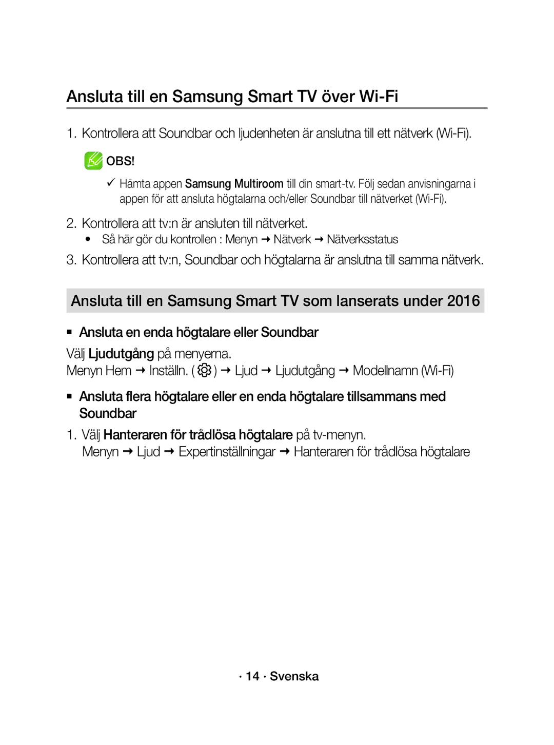 Samsung WAM3501/XE manual Ansluta till en Samsung Smart TV över Wi-Fi, Ansluta till en Samsung Smart TV som lanserats under 