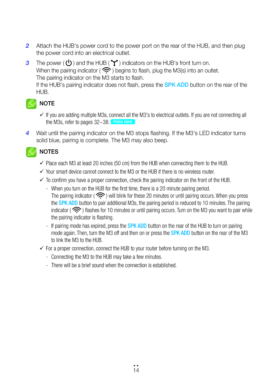 Samsung WAM350/SQ manual Begins to flash, plug the M3s into an outlet 