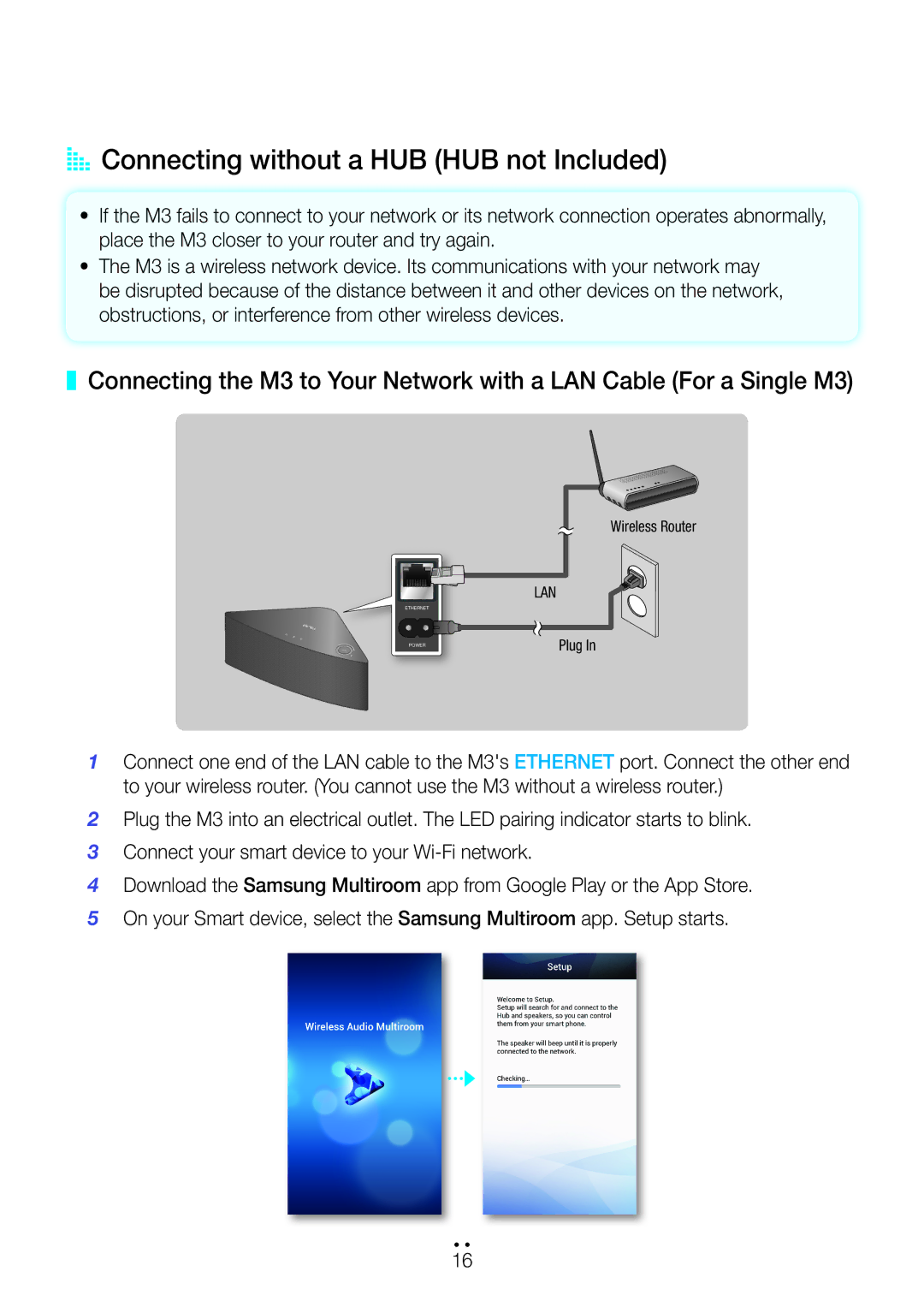 Samsung WAM350/SQ manual AA Connecting without a HUB HUB not Included 