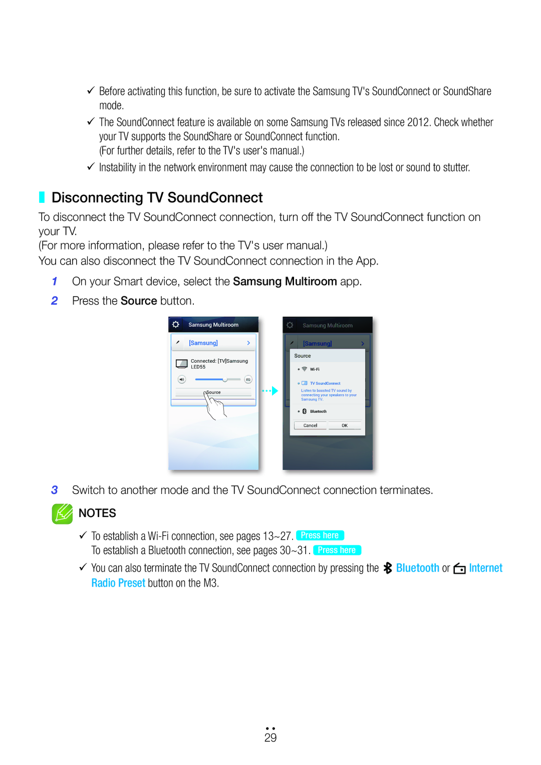 Samsung WAM350/SQ manual Disconnecting TV SoundConnect, Bluetooth or 