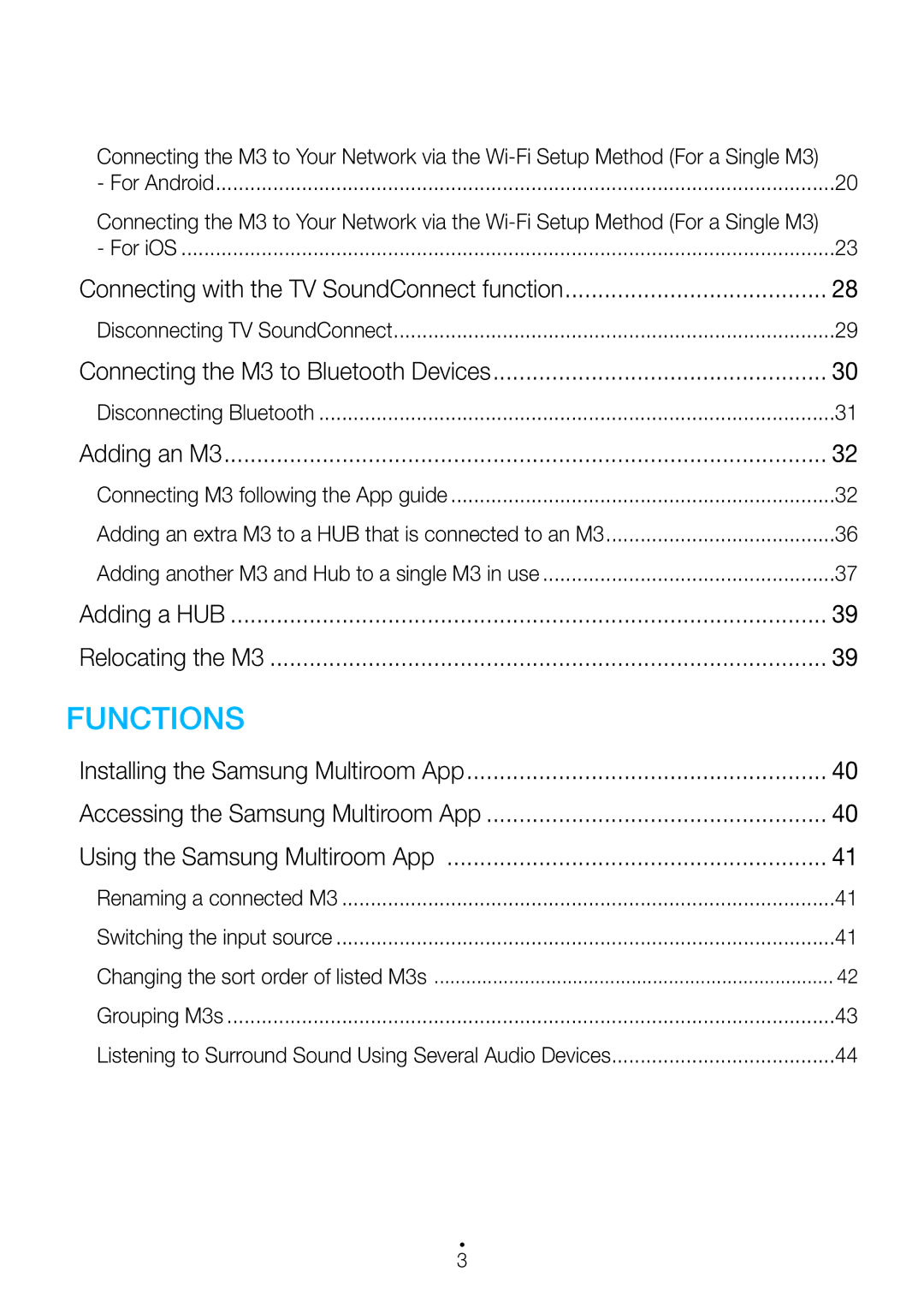 Samsung WAM350/SQ manual Connecting with the TV SoundConnect function, Connecting the M3 to Bluetooth Devices, Adding an M3 