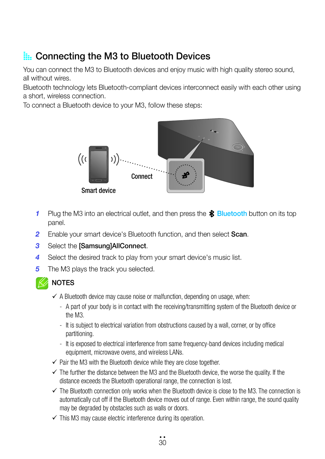 Samsung WAM350/SQ manual AA Connecting the M3 to Bluetooth Devices 