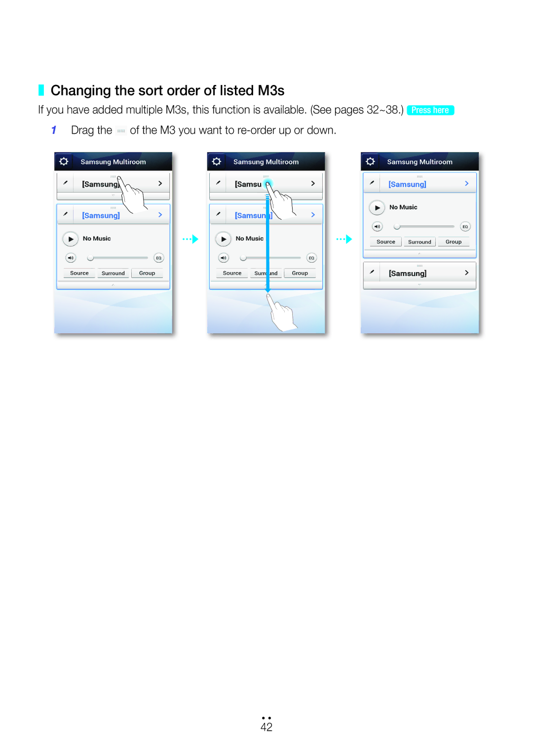 Samsung WAM350/SQ manual Changing the sort order of listed M3s 