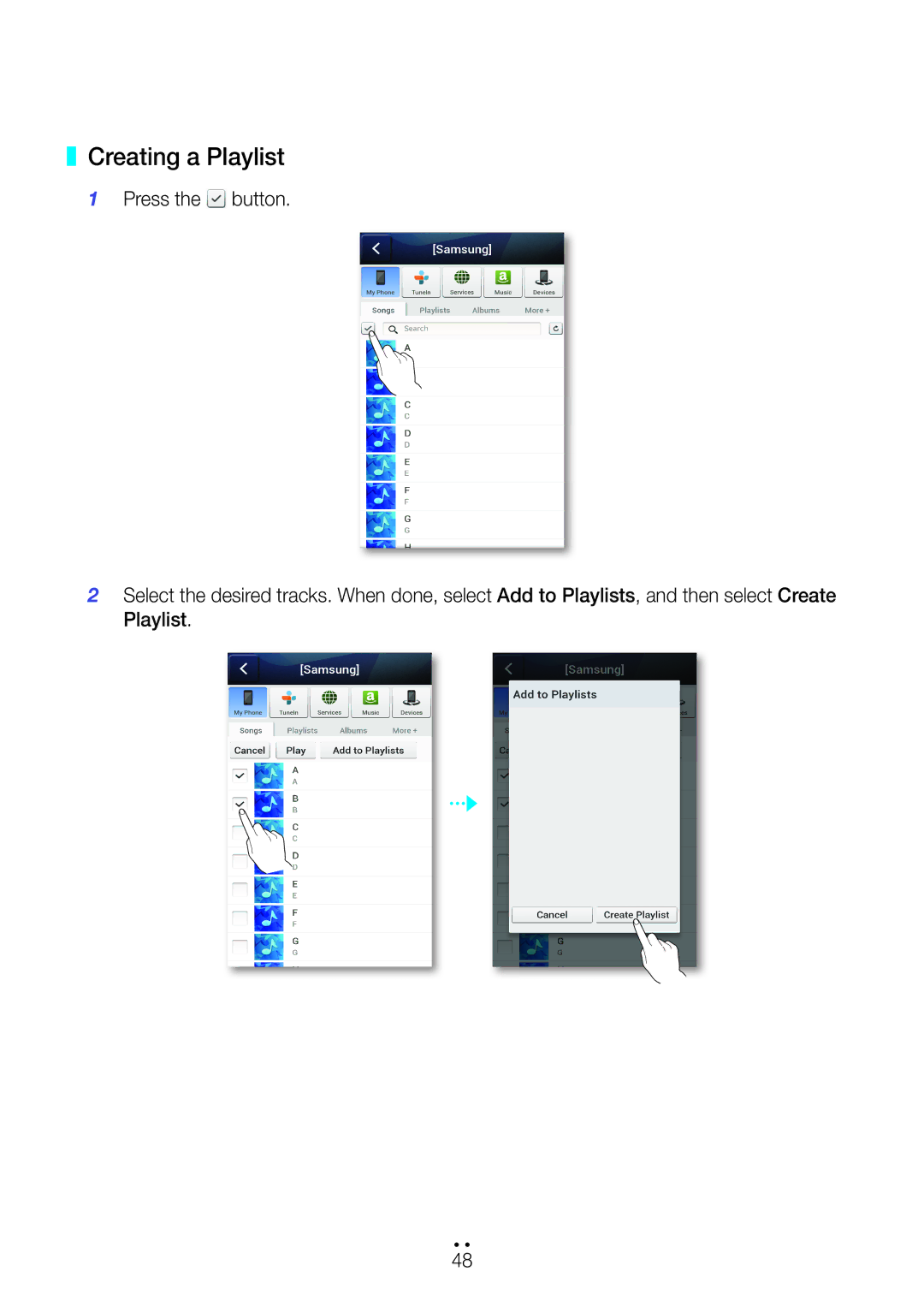 Samsung WAM350/SQ manual Creating a Playlist 