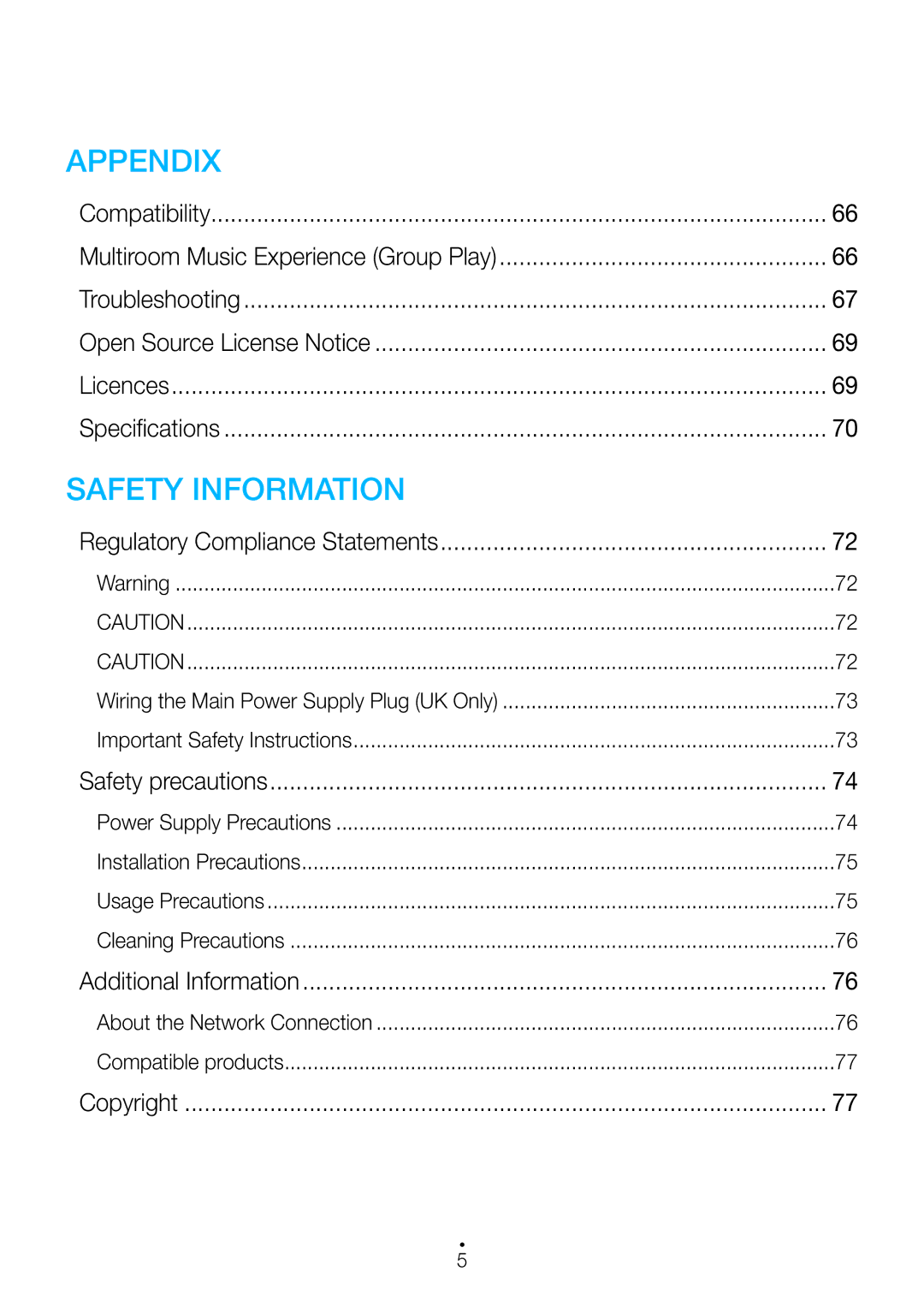 Samsung WAM350/SQ manual Regulatory Compliance Statements, Safety precautions, Additional Information, Copyright 