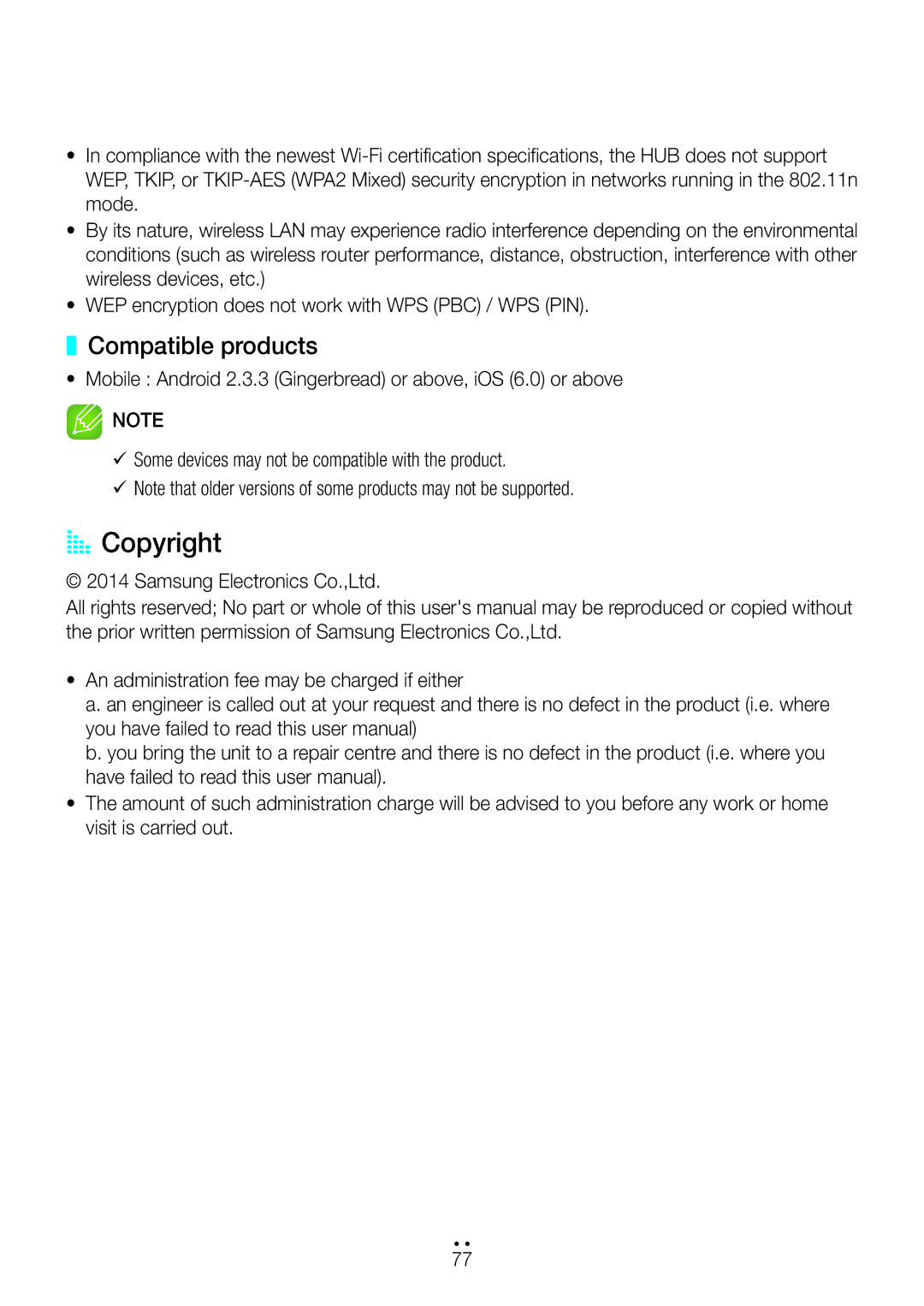 Samsung WAM350/SQ manual AA Copyright, Compatible products 