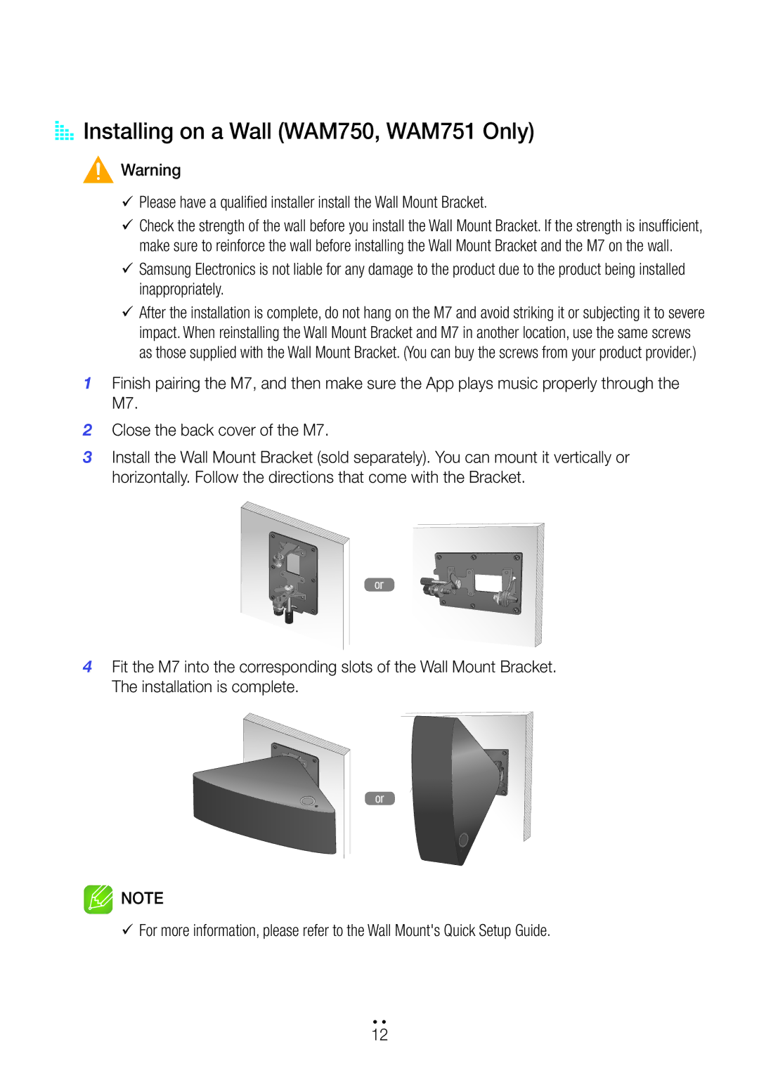 Samsung WAM750/XN, WAM351/EN, WAM551/EN, WAM751/EN, WAM550/EN, WAM350/EN, WAM750/EN AA Installing on a Wall WAM750, WAM751 Only 