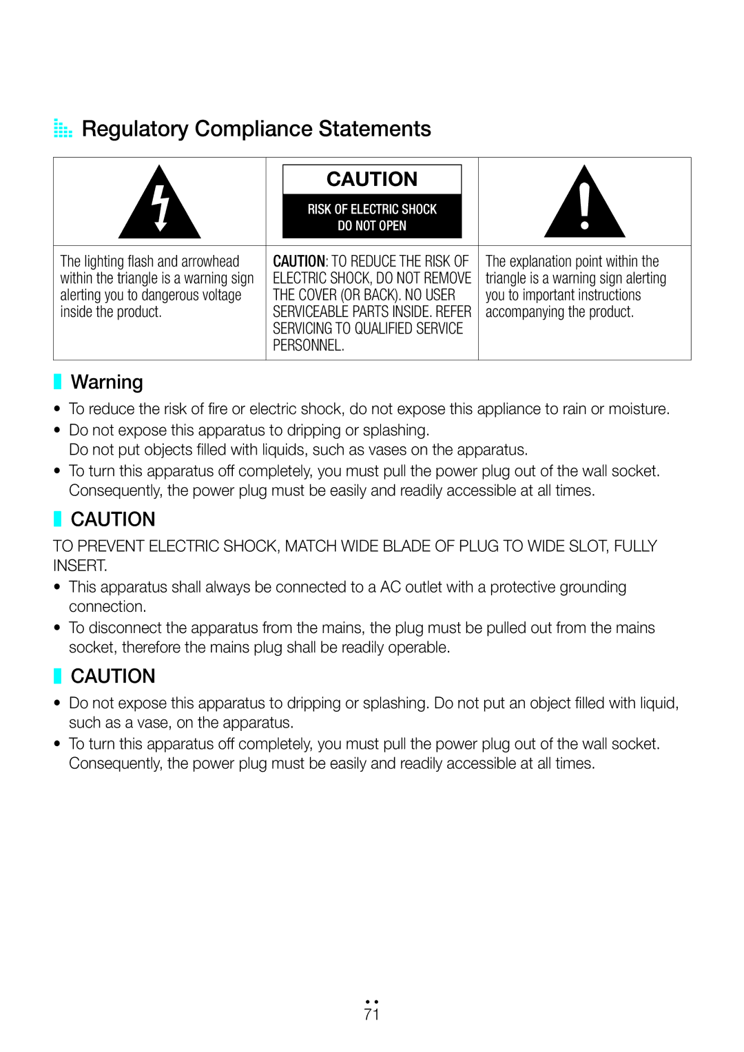 Samsung WAM550/XN, WAM351/EN manual AA Regulatory Compliance Statements, You to important instructions, Inside the product 