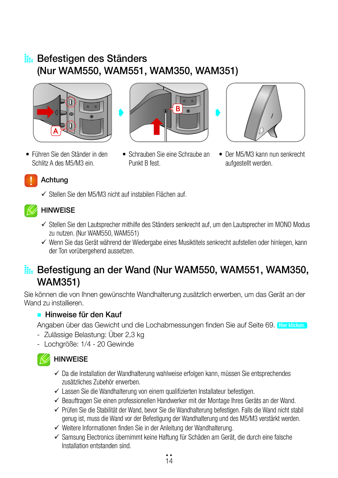 Samsung WAM751/EN, WAM351/EN, WAM551/EN, WAM550/EN, WAM350/EN, WAM750/EN, WAM551/ZF, WAM751/ZF manual `` Hinweise für den Kauf 