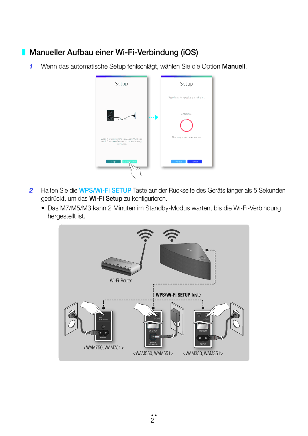 Samsung WAM351/ZF, WAM351/EN, WAM551/EN, WAM751/EN, WAM550/EN, WAM350/EN, WAM750/EN Manueller Aufbau einer Wi-Fi-Verbindung iOS 