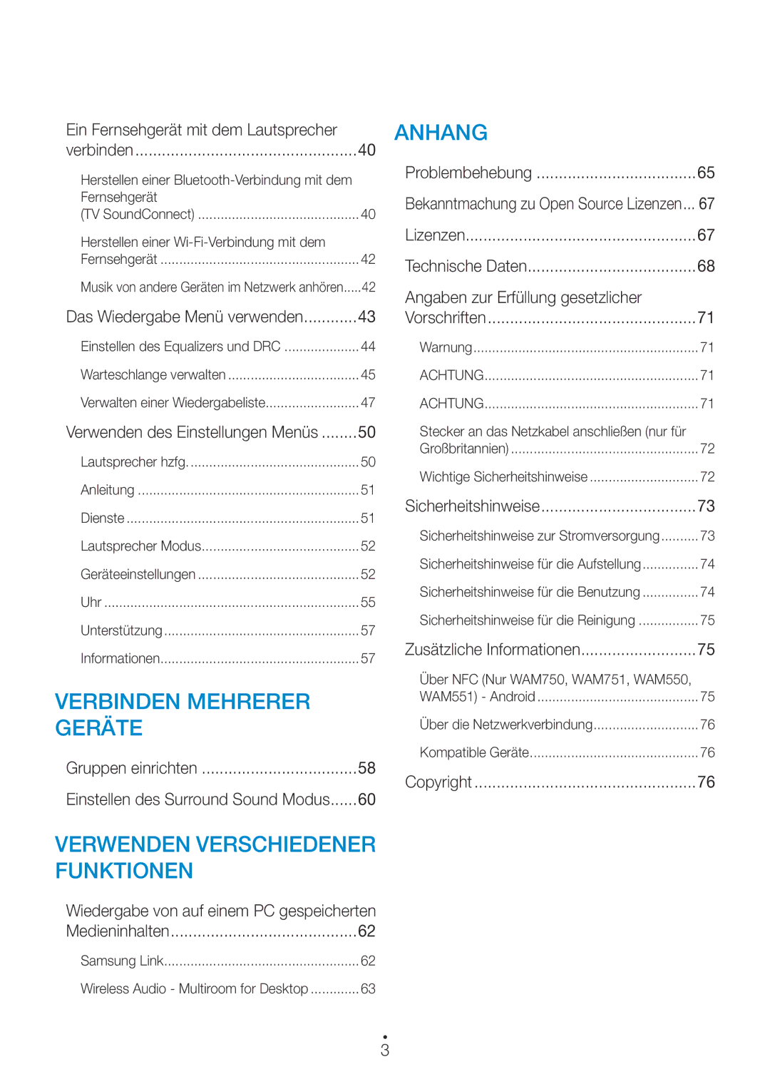 Samsung WAM550/EN, WAM351/EN, WAM551/EN, WAM751/EN Ein Fernsehgerät mit dem Lautsprecher, Angaben zur Erfüllung gesetzlicher 