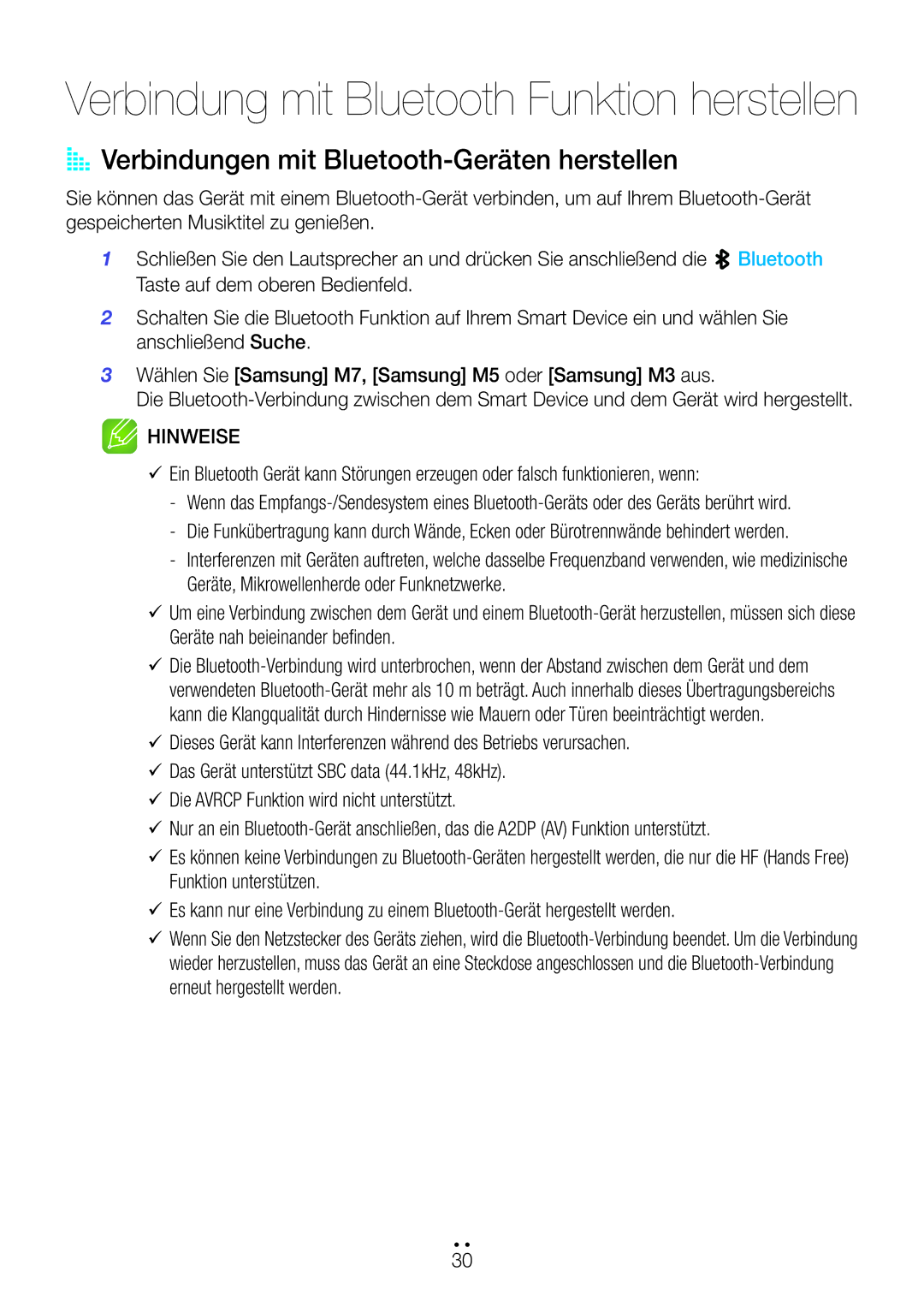 Samsung WAM551/ZF manual Verbindung mit Bluetooth Funktion herstellen, AA Verbindungen mit Bluetooth-Geräten herstellen 