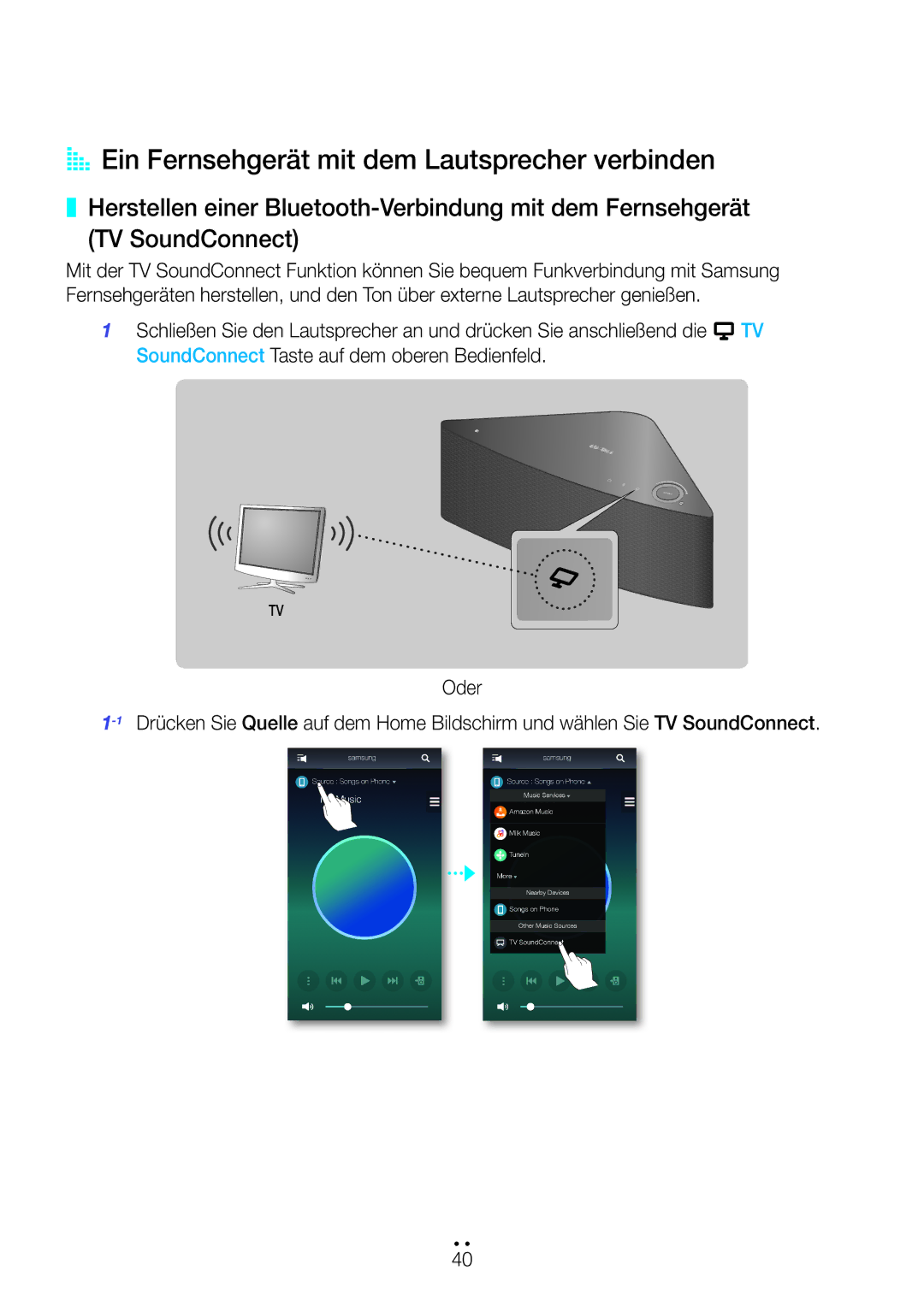 Samsung WAM350/EN, WAM351/EN, WAM551/EN, WAM751/EN, WAM550/EN, WAM750/EN AA Ein Fernsehgerät mit dem Lautsprecher verbinden 