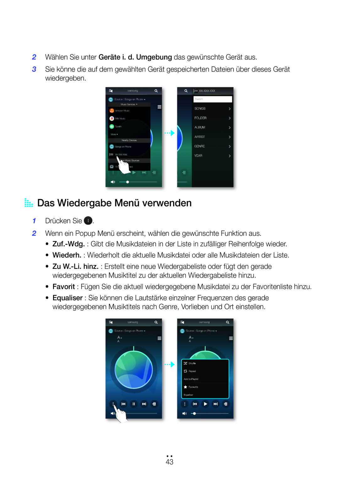 Samsung WAM751/ZF, WAM351/EN, WAM551/EN, WAM751/EN, WAM550/EN, WAM350/EN manual AA Das Wiedergabe Menü verwenden, Xx-Xxx-Xxx 