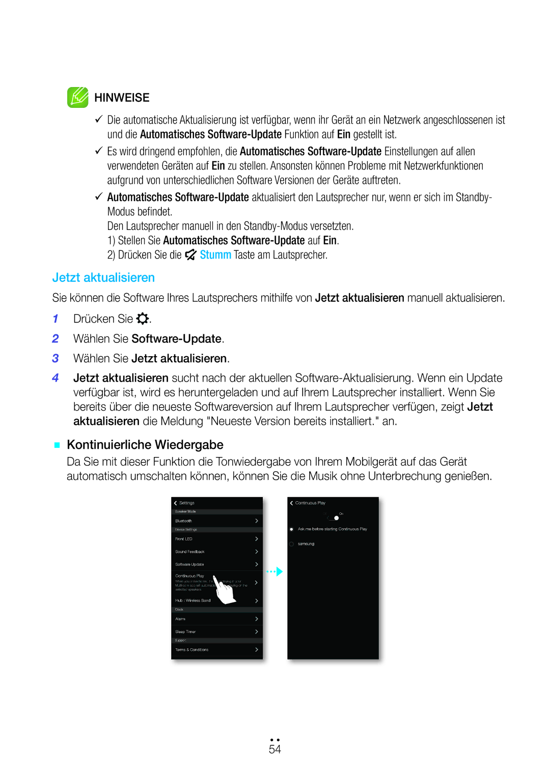 Samsung WAM551/ZF, WAM351/EN, WAM551/EN, WAM751/EN, WAM550/EN, WAM350/EN Jetzt aktualisieren, `` Kontinuierliche Wiedergabe 