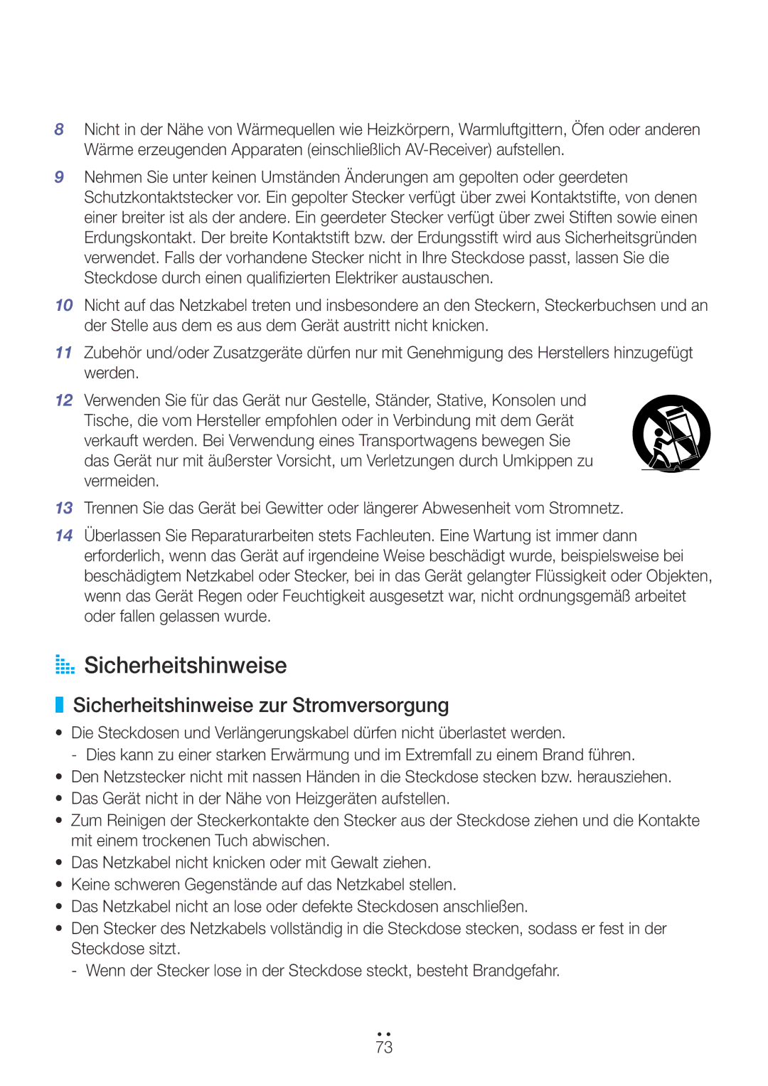 Samsung WAM551/EN, WAM351/EN, WAM751/EN, WAM550/EN, WAM350/EN AA Sicherheitshinweise, Sicherheitshinweise zur Stromversorgung 