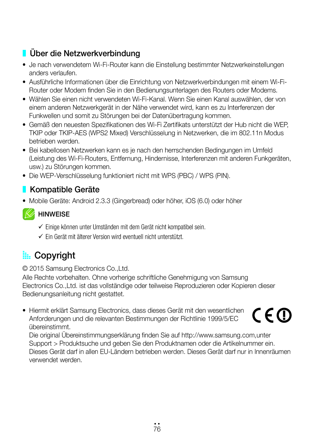 Samsung WAM350/EN, WAM351/EN, WAM551/EN, WAM751/EN, WAM550/EN AA Copyright, Über die Netzwerkverbindung, Kompatible Geräte 