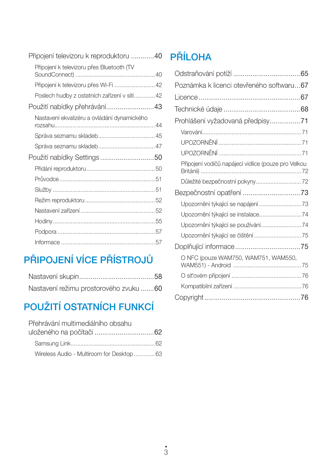 Samsung WAM550/EN, WAM351/EN, WAM551/EN, WAM751/EN Přehrávání multimediálního obsahu, Připojení televizoru k reproduktoru 