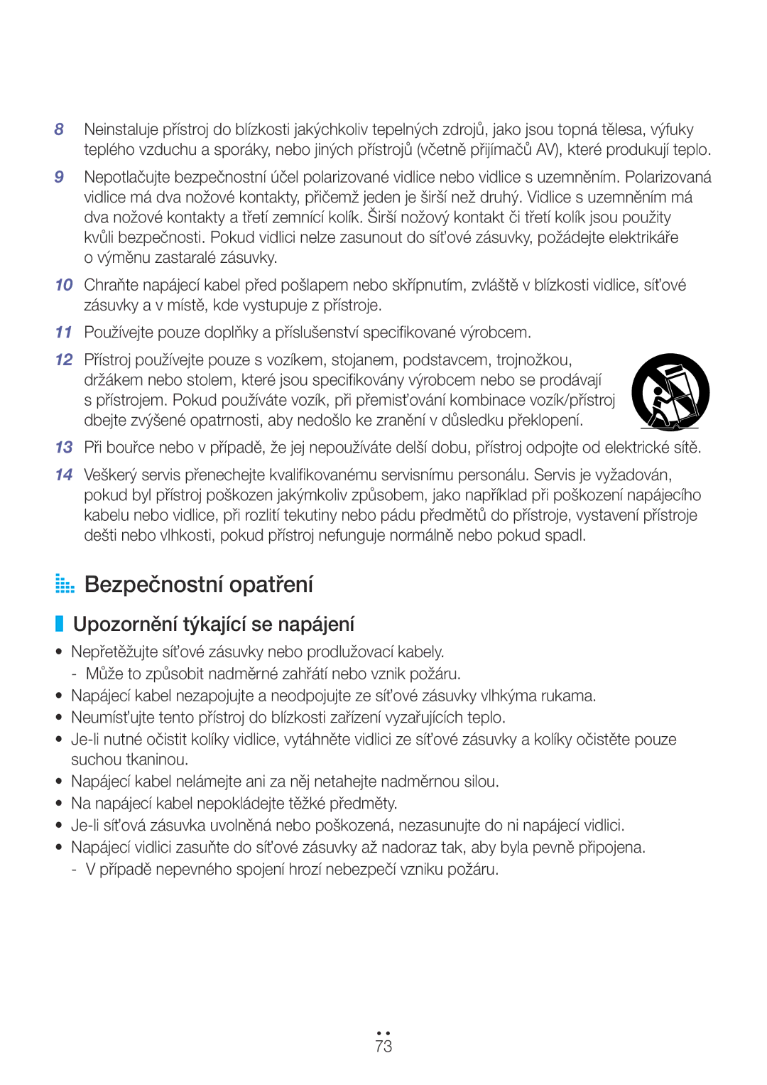 Samsung WAM550/EN, WAM351/EN, WAM551/EN, WAM751/EN, WAM350/EN manual AA Bezpečnostní opatření, Upozornění týkající se napájení 