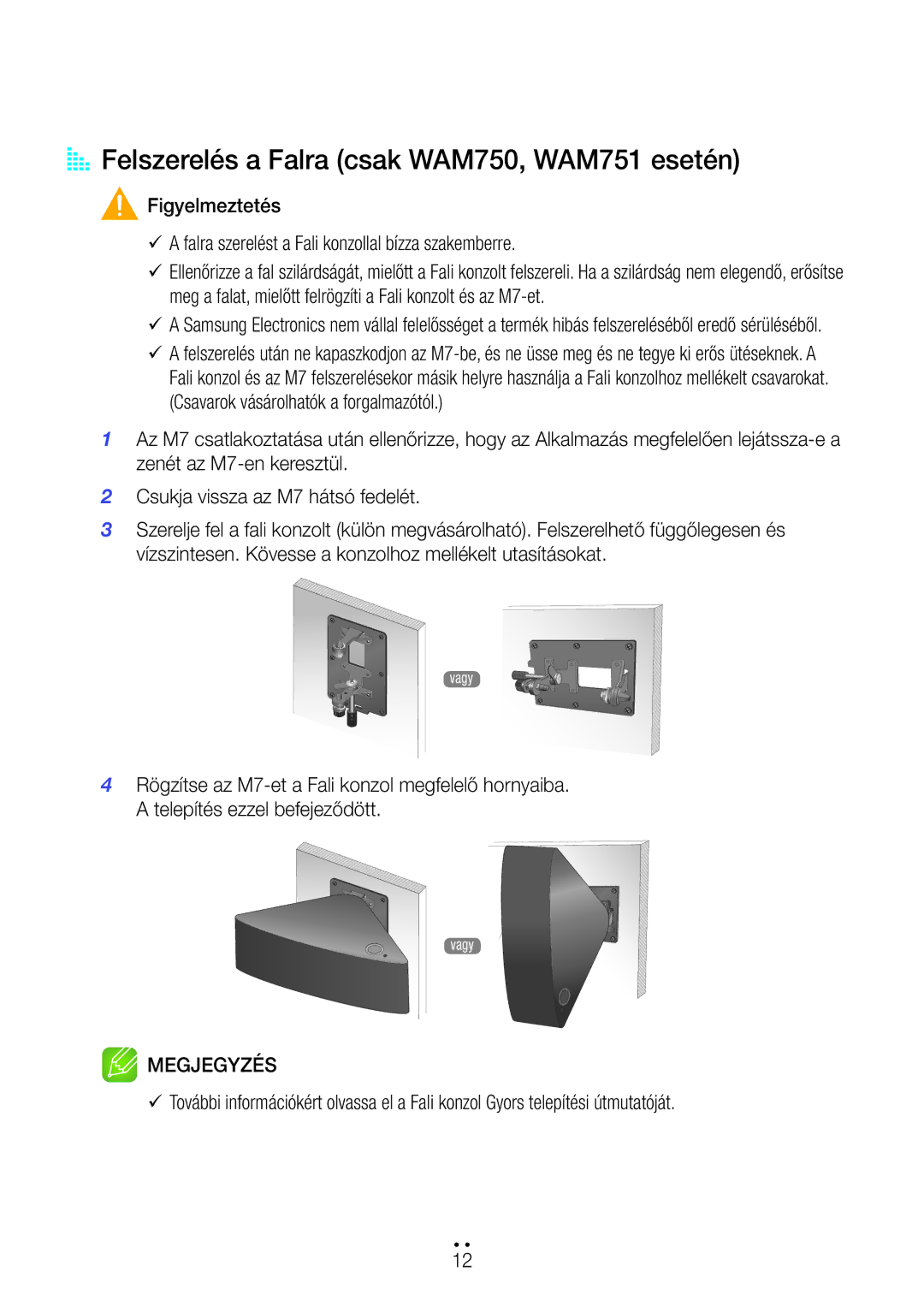 Samsung WAM351/EN, WAM551/EN, WAM751/EN, WAM550/EN, WAM350/EN, WAM750/EN AA Felszerelés a Falra csak WAM750, WAM751 esetén 